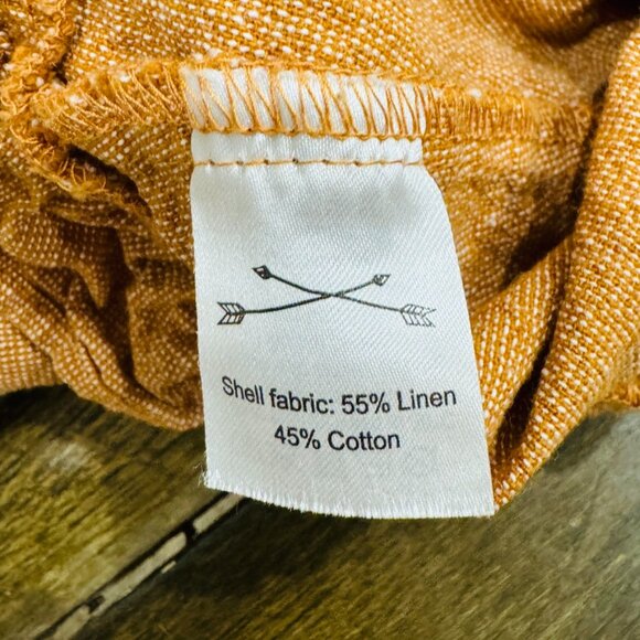 Rylee & Cru Linen/Cotton Tan/Gold Midi Peasant Skirt Ruffle Hem w/Pockets SZ M - Picture 9 of 13